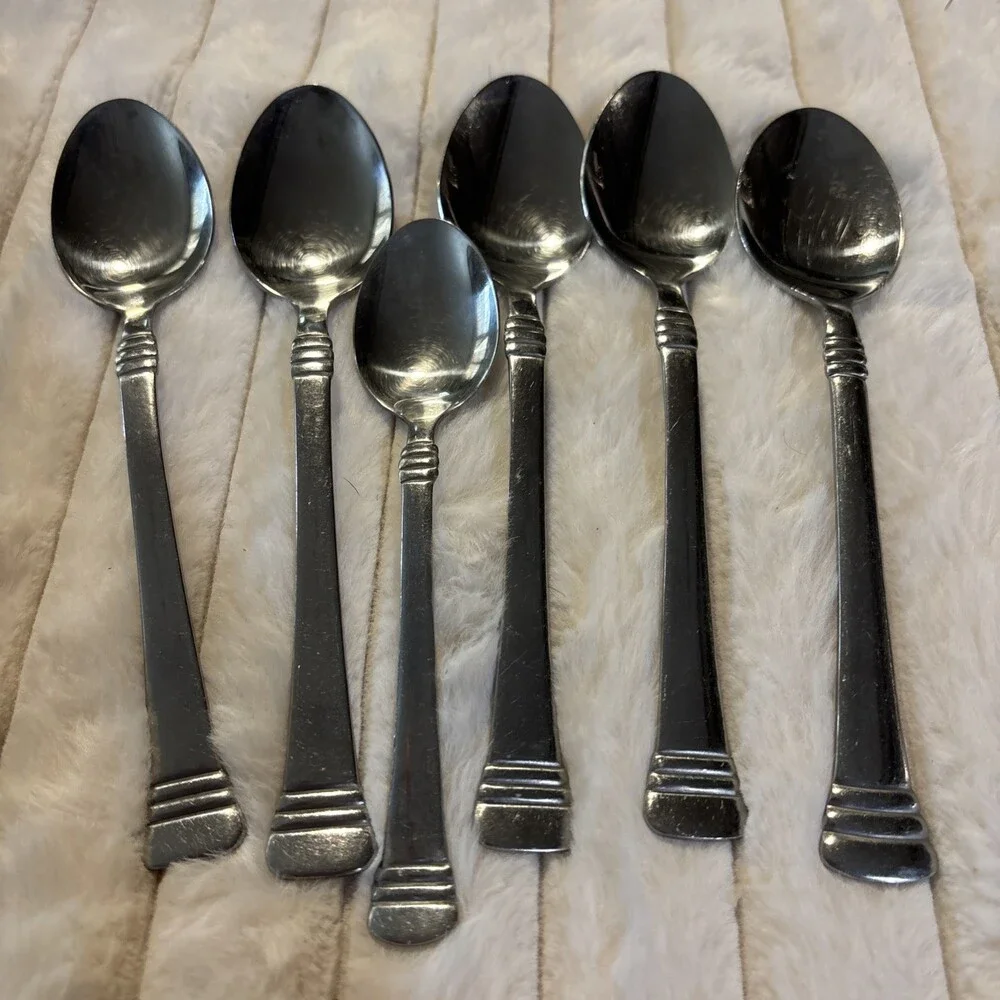 Lot of 6 Cambridge Stainless CODIE Glossy Spoons - 5 Place Soup & 1 Teaspoon